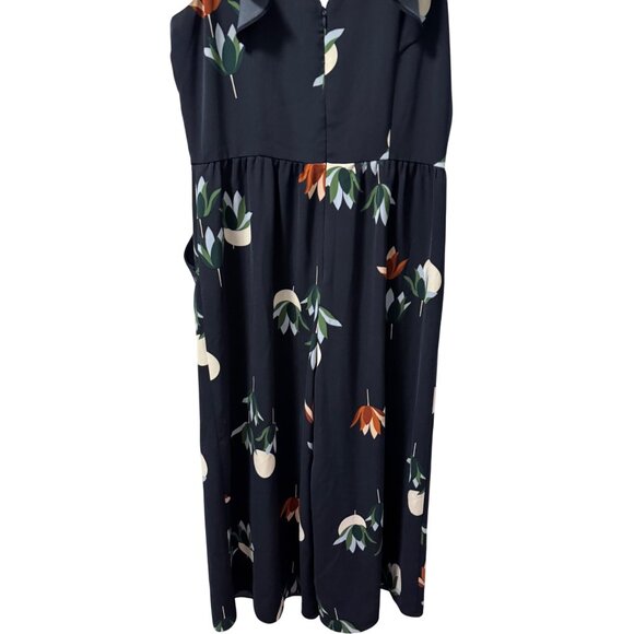 Ann Taylor Factory Womens Size 6 Sleeveless V-Neck Floral Midi Romper Blue/Ruffl - Picture 7 of 12